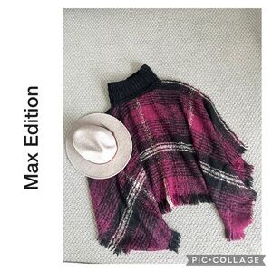 NEW MAX EDITION TURTLE NECK FRINGE PONCHO CUTE